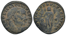Licinius I. (321-323 AD). Follis. Antioch. Obv: IMP C VAL LICIN LICINIVS P F AVG. cuirassed bust of Licinius right. Rev: IOVI CONSERVATORI AVGG NN. Ju...