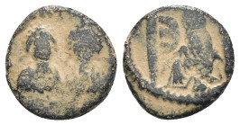 Justin I. and Justinian I. (527 AD). Pentanummium. Antioch. Obv: Justin I. and Justinian I. facing. Rev: Э. Tyche seated left. artificial sandpatina. ...