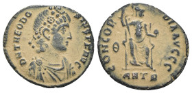 Theodosius I. (378-383 AD). Follis. Antioch. Obv: D N THEODOSIVS P F AVG. pearl-diademed bust of Theodosius I. right. Rev: CONCORDIA AVGGG. Constantin...
