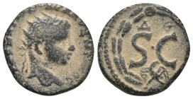 Elagabalus. (218-222 AD). Æ Bronze. Syria. Antioch. Obv: bust of Elagabalus right. Rev: SC in wreath. artificial sandpatina. Weight 4,14 gr - Diameter...