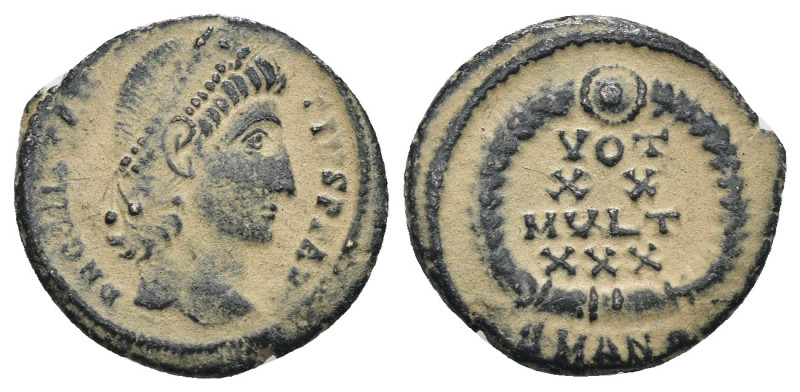 Constans. (347-348 AD). Æ Follis. Antioch. Obv: D N CONSTANS P F AVG. pearl-diad...