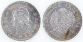 Argentina. 20 Centavos 1883. Ag. KM# 27. Peso gr. 5,00. Diametro mm. 23. qFDC/FDC. Fondi lucenti. (6923)