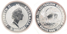 Australia. Elisabetta II. 5 Dollari 1991. Ag. Oncia 999. Kookaburra. KM# 138. Proof. (0324)