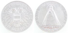 Austria. 5 Scellini 1934. Ag. KM 2853. Peso gr. 15,00. Diametro mm. 31. qSPL. (9223)