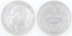 Bulgaria. Ferdinando I. 1887-1918. 5 Leva 1894. Ag. KM#18. Peso gr. 24,76. Diametro mm. 37. BB. Pulita. (9023)