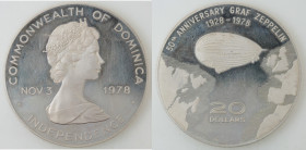 Dominica. 20 Dollari 1978. Ag. KM# 13.1. Peso gr. 41,27. Diametro mm. 45. Proof. R. 1000 Esemplari coniati. (4423)
