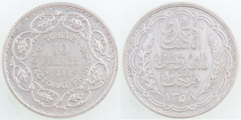 Monete Estere. Tunisia. Ahmad II. 1929-1942. 10 Franchi 1939. Ag. KM# 265. Peso ...