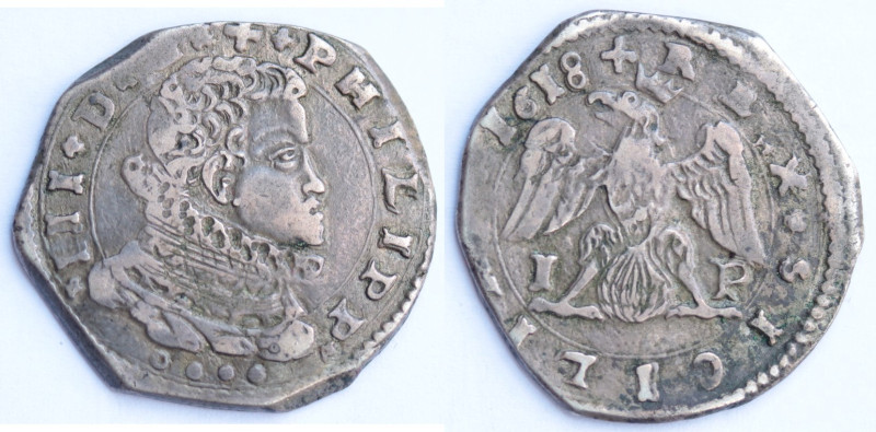 Zecche Italiane. Messina. Filippo III. 1598-1621. 4 tarì 1618. Ag. Sphar 38, MIR...