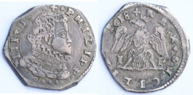 Messina. Filippo III. 1598-1621. 4 tarì 1618. Ag. Sphar 38, MIR 345. Peso gr. 10,44. Diametro mm. 28. BB+. Patina. (F. Ra)