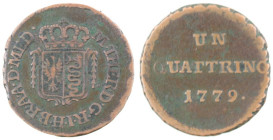 Milano. Maria Teresa d'Asburgo. 1740-1780. 1 Quattrino 1779. Ae. Cr. 46/b; MIR 442/2. Peso gr. 1,54. Diametro mm. 17. BB. R.