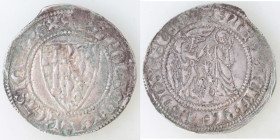 Napoli. Carlo II d’Angiò. 1285-1309. Saluto. Ag. MIR 23. Peso gr. 3,33. Diametro mm. 25. qSPL. Patina di antica collezione, modulo largo. Schiacciatur...