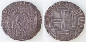 Napoli. Ferdinando I d'Aragona. 1458-1494. Coronato. Ag. D/ Croce potenziata rigata; sotto il braccio ad ore sei, lettera m gotica (Antonio Miroballo ...