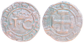 Napoli. Giovanna la Pazza con il figlio Carlo d’Asburgo. 1516-1519. Sestino. Ae. Magl. 15. Peso gr. 1,74. Diametro mm. 20. BB. (0624)