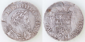 Napoli. Carlo V. 1516-1554. Tarì. Sigla IBR. Ag. Mag. 38. 40. Peso gr. 6,21. Diametro mm. 27. BB+. Marginale schiacciatura di conio. R. (0824)