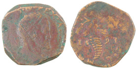 Napoli. Filippo II. 1554-1598. Tornese 1593. Ae. Mag. 147 oppure 147/1. Peso gr. 7,55. Diametro mm. 26,50. MB+/BB. RR oppure RRRR.