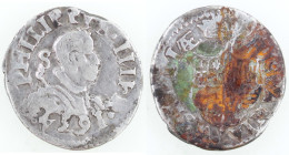 Napoli. Filippo IV. 1621-1665. Carlino 1634. Ag. Mag. 38. Peso gr. 2,84. Diametro mm. 20. qBB. Tracce di colla al rovescio. R. (1024)