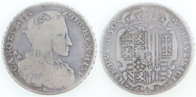 Napoli. Carlo II. 1674-1700. Mezzo Ducato da 50 Grana 1689. Ag. Mag. 12. Peso gr. 11,98. Diametro mm. 34. MB. R. (1024)