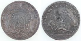 Napoli. Carlo di Borbone. 1734-1759. Piastra 1734 Sebeto. Ag. Mag 134. Peso  25,40 gr. Diametro 40,50 mm. qSPL. Graffi di conio al rovescio. (1024)