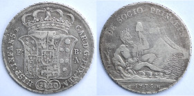 Napoli. Carlo di Borbone. 1734-1759. Piastra Sebeto 1735. Ag. Magl. 134. Peso gr. 24,95. Diametro mm. 40. MB+/qBB. Pulita, graffiata. Taglio a treccia...