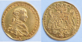 Napoli. Ferdinando IV. 1759-1798. 4 Ducati 1761. I A. Au. Mag 221. Peso 5,89 gr. Diametro 24 mm. qSPL. Colpo al bordo. R. (7222)