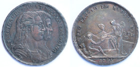 Napoli. Ferdinando IV. 1759-1798. Piastra 1791 'PRO FAUSTO'. Ag. Mag. 255. Peso gr. 27,30. Diametro mm. 42,50. qFDC-FDC. Patina iridescente. Conservaz...