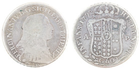 Napoli. Ferdinando IV. 1759-1799. Mezza Piastra 1792. Ag. Mag. 267. Peso gr. 13,13. Diametro mm. 31. MB/qBB. RR. (1024)