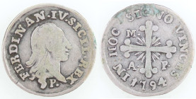 Napoli. Ferdinando IV. 1759-1799. Carlino 1794. Ag. Mag. 288. Peso gr. 2,18. Diametro mm. 20,00. MB+. (1024)