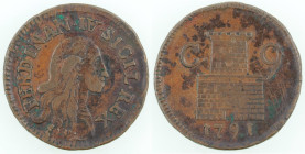 Napoli. Ferdinando IV. 1759-1799. 9 Cavalli 1791. Ae. Mag. 326. Peso gr. 4,69. Diametro mm. 24. SPL. (1024)