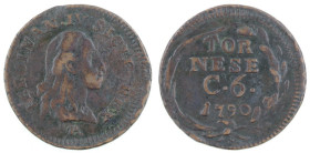 Napoli. Ferdinando IV. 1759-1799. Tornese da 6 Cavalli 1790. Ae. Mag. 332. Peso gr. 3,28. Diametro mm. 21. BB. (1024)