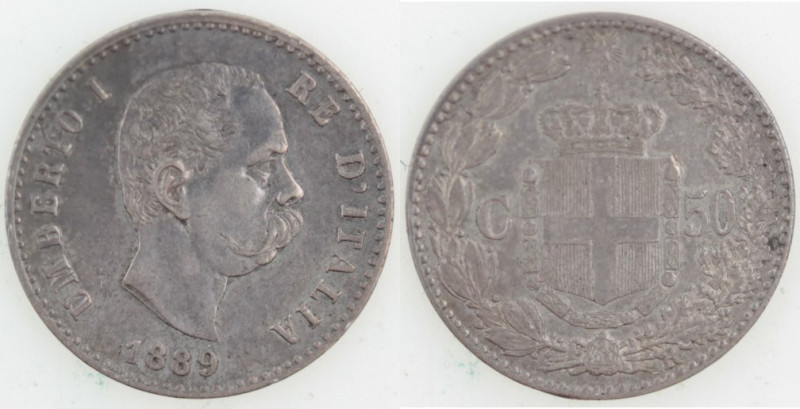 Casa Savoia. Umberto I. 1878-1900. 50 Centesimi 1889. Ag. Gig.42. Peso gr. 2,49....