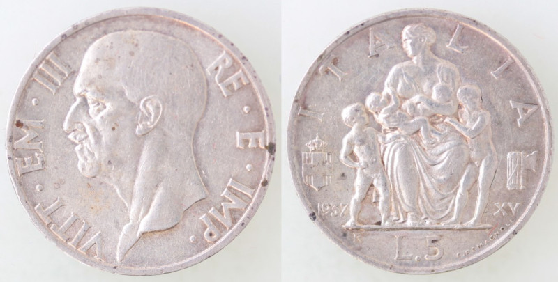 Casa Savoia. Vittorio Emanuele III. 1900-1943. 5 lire 1937 Fecondità. Gig. 84. P...