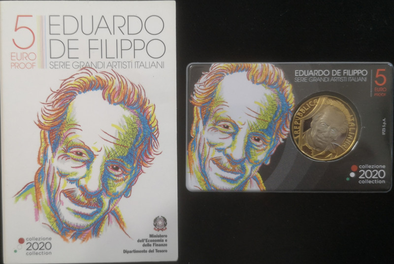 Euro. Repubblica Italiana. 5 Euro Coin Card 2020. Bimetallica. Serie Grandi Arti...