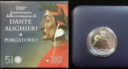 Euro. Repubblica Italiana. 5 Euro 2022. Ag. 700° Anniversario della Scomparsa di Dante Alighieri-Purgatorio. FDC. In Confezione della Zecca. (0724)