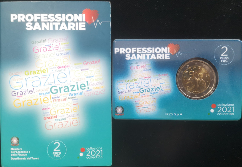 Euro. Repubblica Italiana. 2 Euro Coin Card 2021. Bimetallica. Professioni Sanit...