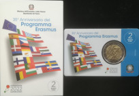 Euro. Repubblica Italiana. 2 Euro Coin Card 2022. Bimetallica. 35°Anniversario del Programma Erasmus. FDC. (0724)