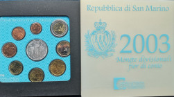 Euro. San Marino. Serie divisionale annuale 2003. Con 5 Euro in Ag. FDC. In confezione originale della Zecca.