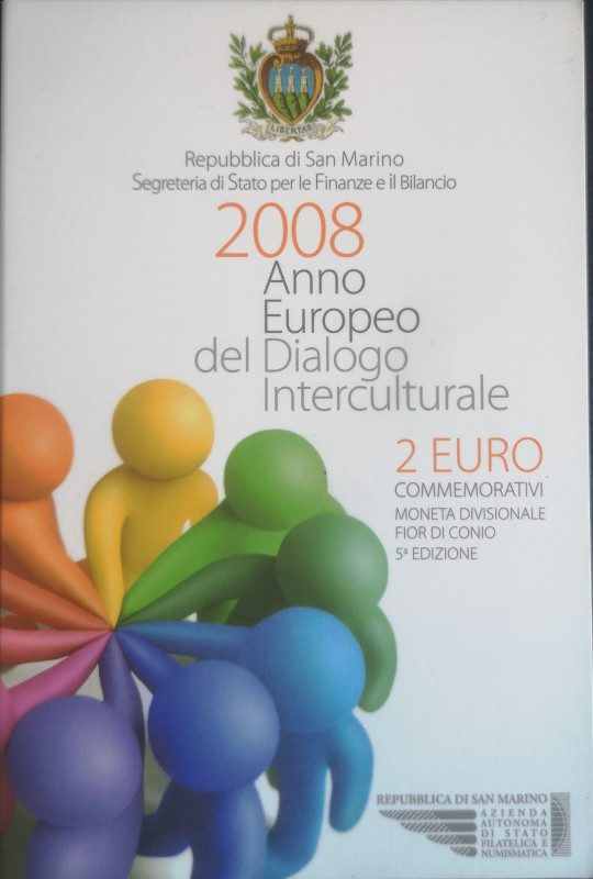 Euro. San Marino. 2 Euro 2008 Anno europeo del dialogo interculturale. FDC. In b...