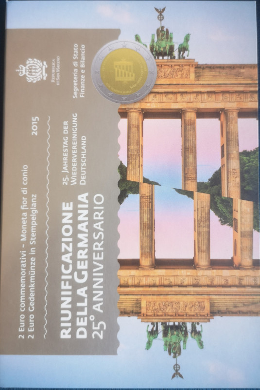 Euro. San Marino. 2 Euro 2015. 25°Anniversario Riunificazione Della Germania. FD...