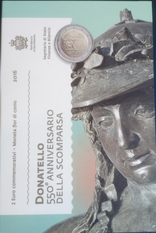 Euro. San Marino. 2 Euro 2016. 550° Anniversario della Scomparsa di Donatello. F...