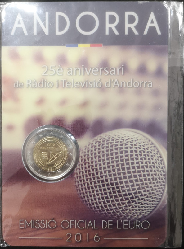 Euro. Andorra. 2 Euro Coincard 2016. Radio e Televisione. FDC. (0724)
FDC