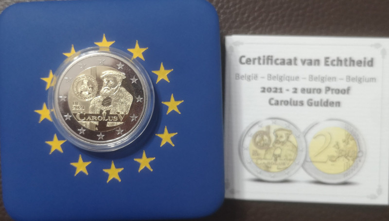 Euro. Belgio. 2 Euro 2021. Carlo V. In Cofanetto. Proof. (0724) 
Proof