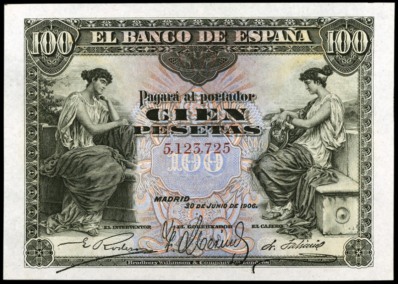 1906. 100 pesetas. (Ed. B97) (Ed. 313). 30 de junio. Sin serie. Escaso así. S/C-...