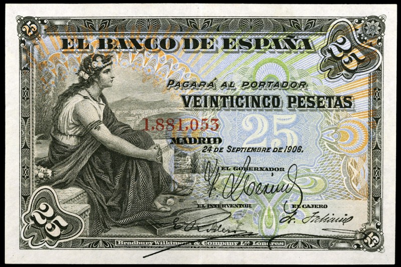 1906. 25 pesetas. (Ed. B98) (Ed. 314). 24 de septiembre. Sin serie. Leve doblez....