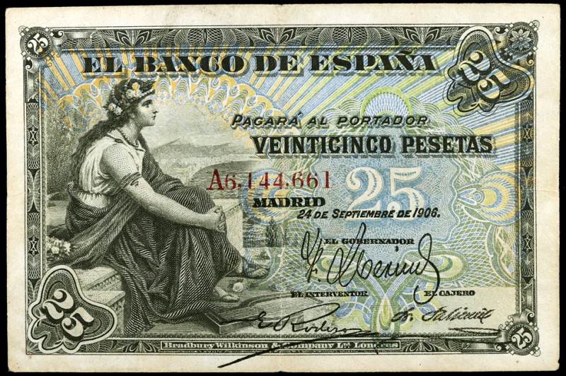 1906. 25 pesetas. (Ed. B98a) (Ed. 314a). 24 de septiembre. Serie A. MBC.