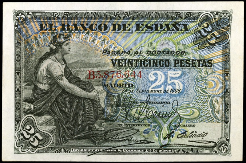 1906. 25 pesetas. (Ed. B98a) (Ed. 314a). 24 de septiembre. Serie B. Leve doblez....