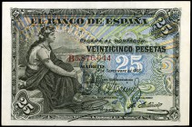 1906. 25 pesetas. (Ed. B98a) (Ed. 314a). 24 de septiembre. Serie B. Leve doblez. Escaso. EBC+.