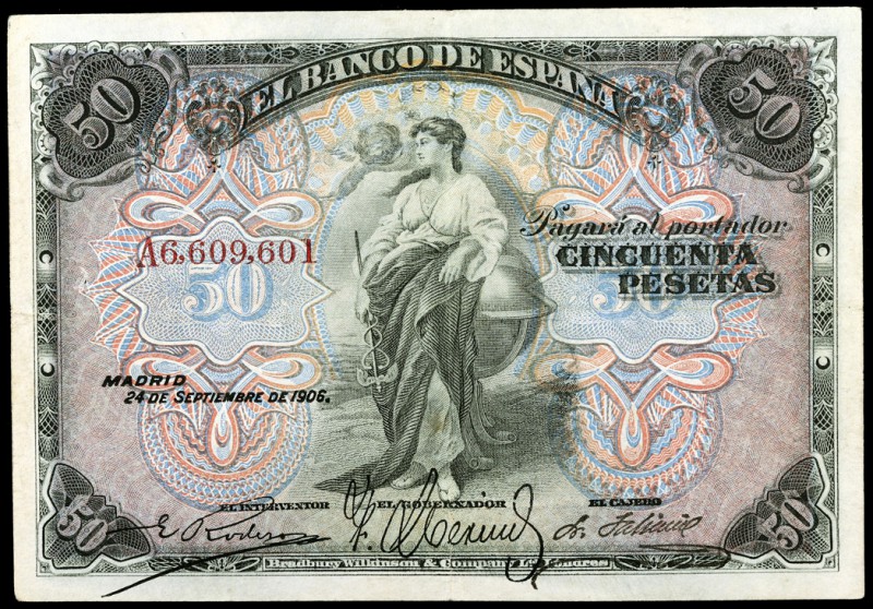 1906. 50 pesetas. (Ed. B99a) (Ed. 315a). 24 de septiembre. Serie A. MBC.