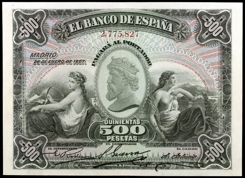 1907. 500 pesetas. (Ed. B100) (Ed. 316). 28 de enero. Leve doblez, pero extraord...