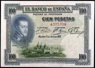1925. 100 pesetas. (Ed. B107) (Ed. 323). 1 de julio, Felipe II. Sin serie y sin sello en seco. Raro así. S/C-.