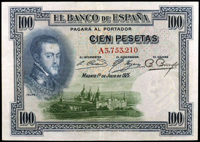 1925. 100 pesetas. (Ed. B107a) (Ed. 323a). 1 de julio, Felipe II. Serie A. Sin s...